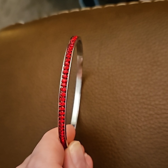 Dainty Thin Red Paved Crystal Holiday Bangle Bracelet - Picture 4 of 5